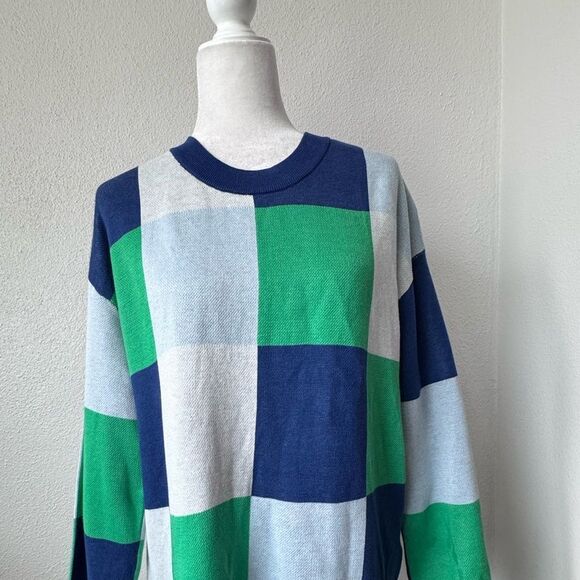 New York & Co Pullover Sweater Blue Green Colorblock Woven SZ M NEW - Picture 11 of 12